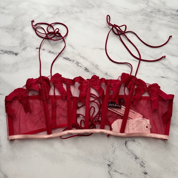 For Love & Lemons Nwt Red Boned Tie Shoulder Mesh Acacia Bra XL - Picture 1 of 4